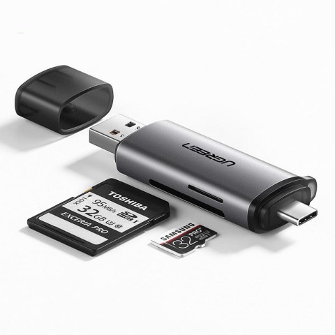 Uniwersalny czytnik kart SD micro SD na USB 3.0 i USB-C 3.0 szary UGREEN