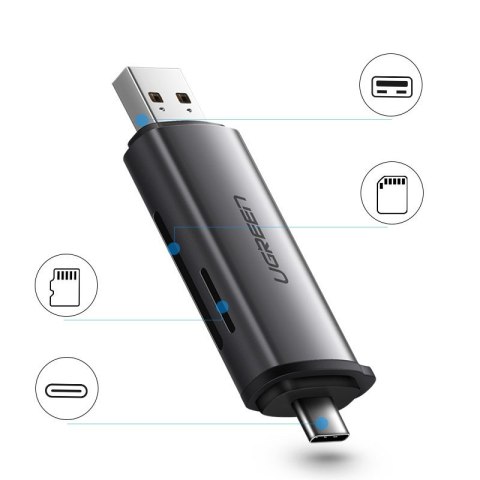 Uniwersalny czytnik kart SD micro SD na USB 3.0 i USB-C 3.0 szary UGREEN