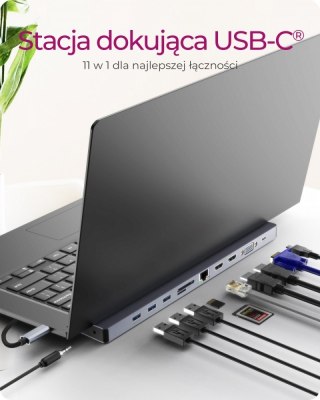 Stacja dokująca IB-DK2106a-CPD 11 w 1, 2x HDMI, 1x VGA, LAN, czytnik kart, 3x USB, 100W PD IcyBox
