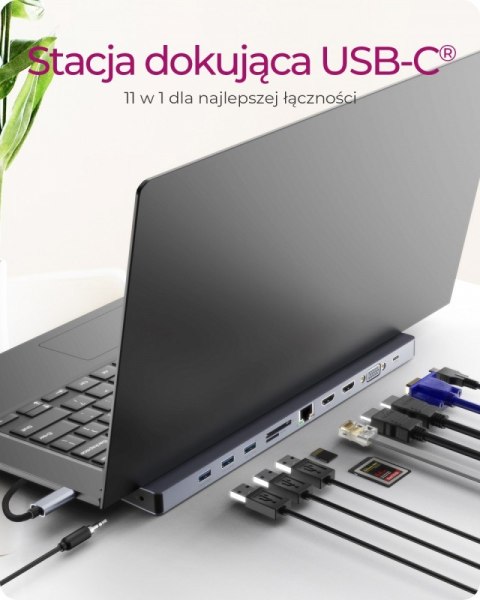 Stacja dokująca IB-DK2106a-CPD 11 w 1, 2x HDMI, 1x VGA, LAN, czytnik kart, 3x USB, 100W PD IcyBox