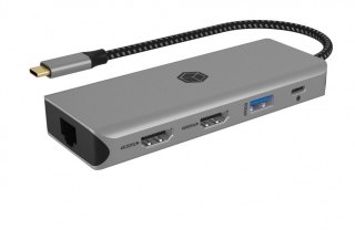 Stacja dokująca IB-DK4012-CPD 9w1, 2x HDMI, 4K60Hz, 3xUSB, 100W PD,LAN, Czytnik kart IcyBox