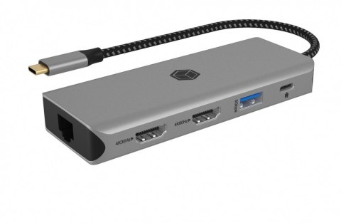 Stacja dokująca IB-DK4012-CPD 9w1, 2x HDMI, 4K60Hz, 3xUSB, 100W PD,LAN, Czytnik kart IcyBox