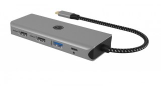 Stacja dokująca IB-DK4012-CPD 9w1, 2x HDMI, 4K60Hz, 3xUSB, 100W PD,LAN, Czytnik kart IcyBox