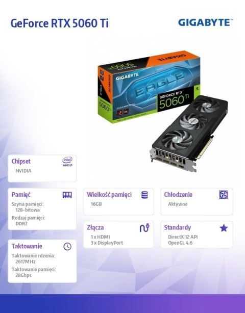 Karta graficzna GeForce RTX 5060 Ti EAGLE MAX OC 16G 128BIT GDDR7 3DP/HDMI Gigabyte