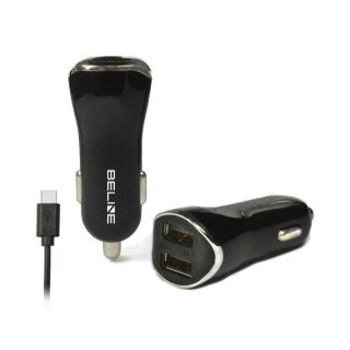 Ładowarka samochodowa 2xUSB + USB-C 2,1A czarna Beline