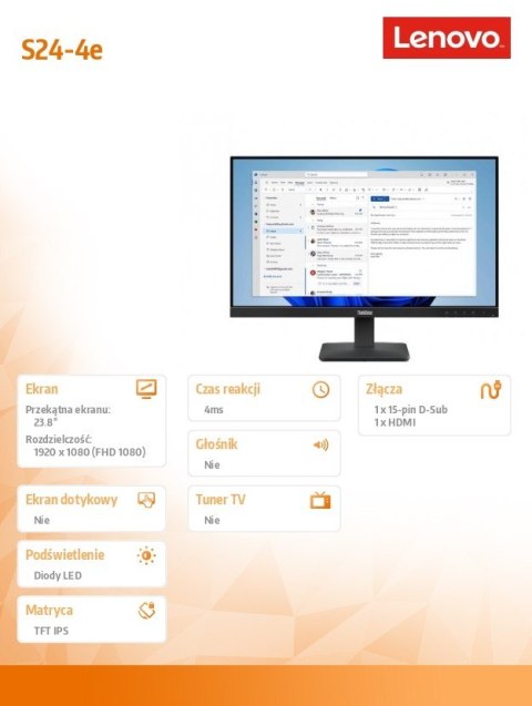 Monitor ThinkVision S24-4e 23.8 64B5KAT1EU Lenovo
