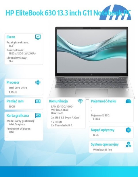 Notebook EliteBook 630 G11 U5-125U 512GB/16GB/W11P/13.3 A37VMET HP Inc.
