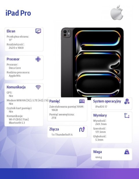 IPad Pro 11 cali Wi-Fi 2TB - Gwiezdna czerń Nano Apple