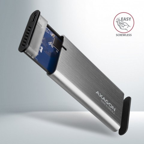 EEM2-SG2 Obudowa zewnętrzna aluminiowa bezśrubowa USB-C 3.2 Gen 2 M.2 NVMe & SATA SSD + USB-A - USB-C redukcja AXAGON