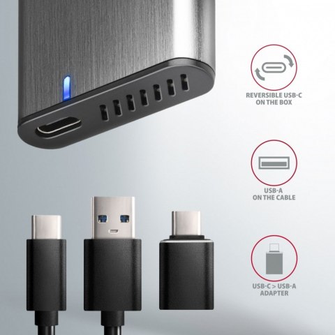 EEM2-SG2 Obudowa zewnętrzna aluminiowa bezśrubowa USB-C 3.2 Gen 2 M.2 NVMe & SATA SSD + USB-A - USB-C redukcja AXAGON