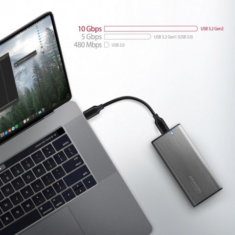 EEM2-SG2 Obudowa zewnętrzna aluminiowa bezśrubowa USB-C 3.2 Gen 2 M.2 NVMe & SATA SSD + USB-A - USB-C redukcja AXAGON