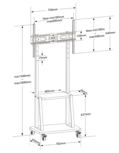Stojak mobilny 32-70 cali 70kg z półką AV Pivot Techly