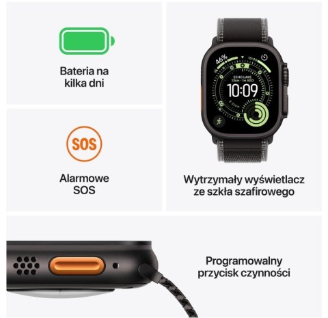 Watch Ultra 3 GPS + Cellular koperta 49 mm z tytanu w kolorze czarnym, opaska Trail w kolorze czarnym/węgla drzewnego - rozmiar  Apple