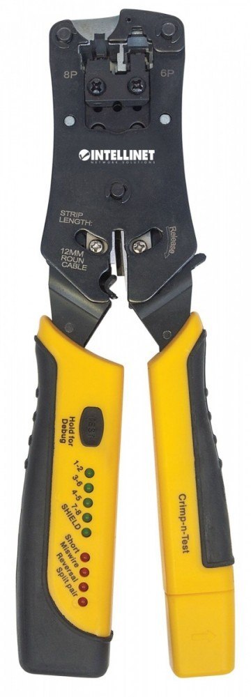 Zaciskarka wtyków RJ411/RJ12/RJ22/RJ45 z testerem okablowania Intellinet
