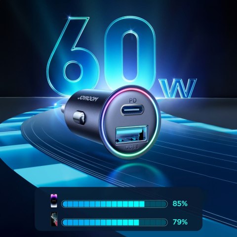 Mini ładowarka samochodowa 60W USB-A QC3.0 USB-C PD czarna JOYROOM