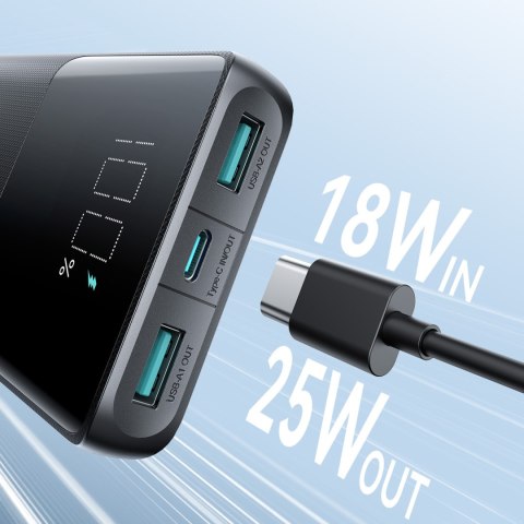 Powerbank 10000mAh 25W 2x USB-A 1x USB-C SFC - czarny JOYROOM