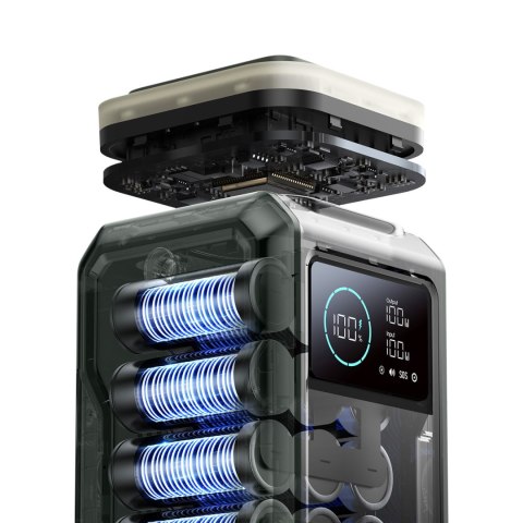 Powerbank turystyczny 75000mAh 100W USB-C USB-A lampka sygnał SOS - zielony JOYROOM