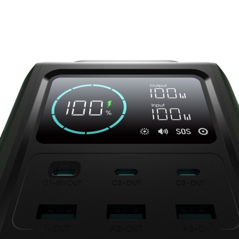 Powerbank turystyczny 75000mAh 100W USB-C USB-A lampka sygnał SOS - zielony JOYROOM