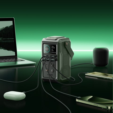 Powerbank turystyczny 75000mAh 100W USB-C USB-A lampka sygnał SOS - zielony JOYROOM