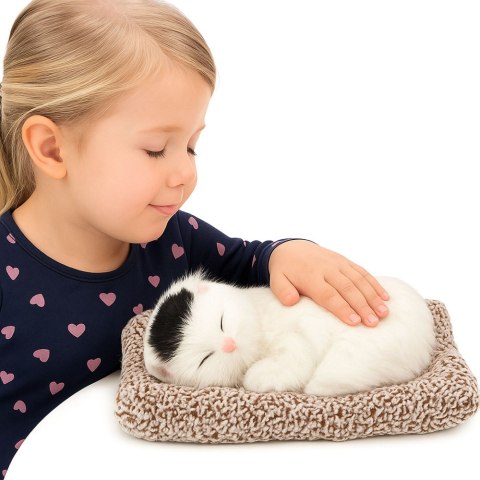 Śpiący Biały Kot Na Poduszce Figurka z Futerkiem Torba Dźwięki LEAN Toys