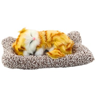 Śpiący Rudy Kot Na Poduszce Figurka z Futerkiem Torba Dźwięki LEAN Toys