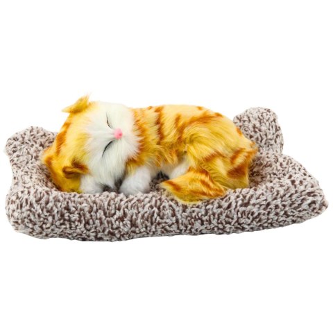 Śpiący Rudy Kot Na Poduszce Figurka z Futerkiem Torba Dźwięki LEAN Toys