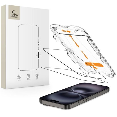 Szkło hartowane na iPhone 15 / 16 z ramką instlacyjną Quick Set+ - 2 szt. Tech-Protect