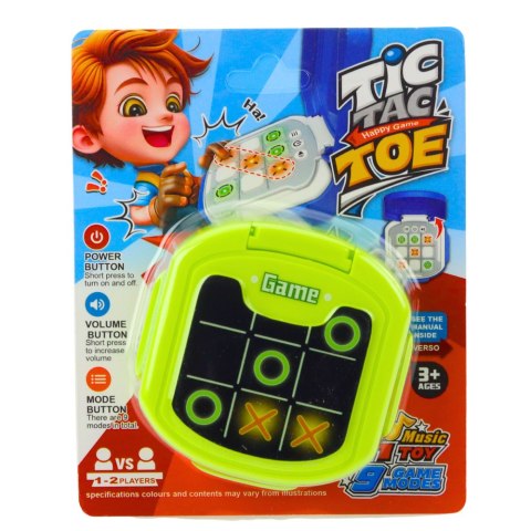 Gra Elektroniczna Kółko i Krzyżyk Tic Tac Toe 9 Trybów Zielona LEAN TOYS