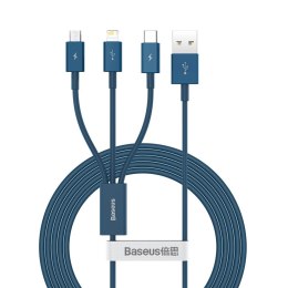 3w1 kabel przewód uniwersalny USB - Lightning / USB-C / micro USB 3.5A 1.5m niebieski BASEUS