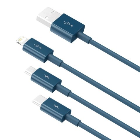 3w1 kabel przewód uniwersalny USB - Lightning / USB-C / micro USB 3.5A 1.5m niebieski BASEUS