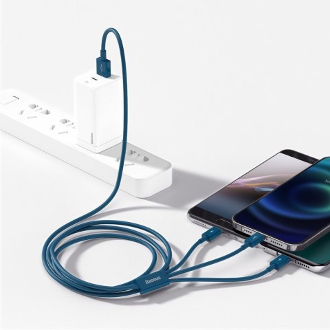 3w1 kabel przewód uniwersalny USB - Lightning / USB-C / micro USB 3.5A 1.5m niebieski BASEUS