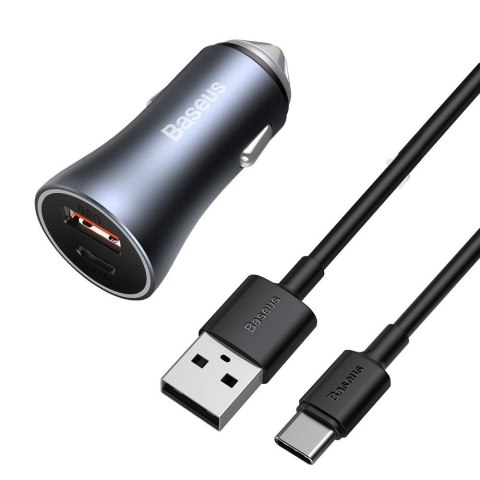 Szybka ładowarka samochodowa 40W PD QC USB-C / USB + kabel USB-C szary BASEUS