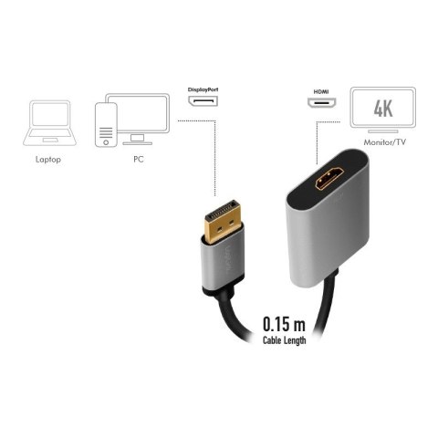 Adapter DP do HDMI 4K 60Hz aluminiowy 0.15m LogiLink