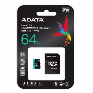 Karta pamięci microSD Premier Pro 64GB UHS1 U3 V30 A2 + adapter Adata