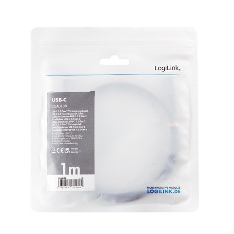 Kabel USB3.2 gen2 TypeC do USB-C/F, PD, 1m LogiLink
