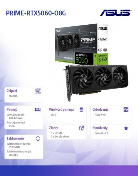 Karta graficzna GeForce RTX 5060 PRIME OC 8GB GDRR7 128BIT HDMI/3DP Asus