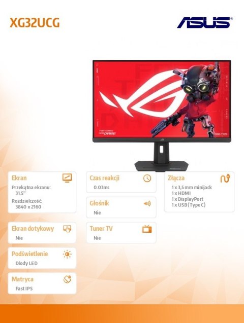 Monitor 31.5 cala XG32UCG ROG 4K UHD 0.03 HDMI DP USB Asus