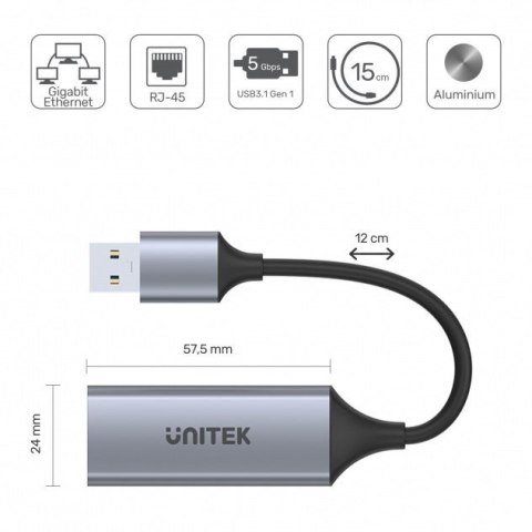 Adapter USB-A 3.1 GEN 1 RJ45; 1000 Mbps; U1309A Unitek