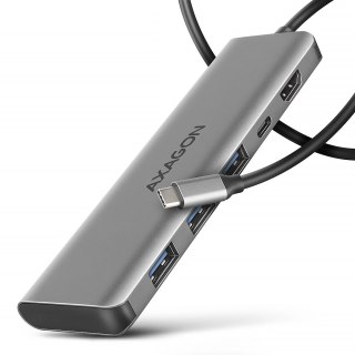 HMC-5H Wieloportowy hub USB 5in1, 5Gbps, 3x USB-A, HDMI 4K/30Hz, PD 100W, 100cm USB-C kabel AXAGON