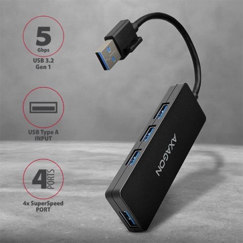 HUE-G1A Hub 4-portowy USB 3.2 Gen 1 SLIM, kabel Type-A 14cm AXAGON