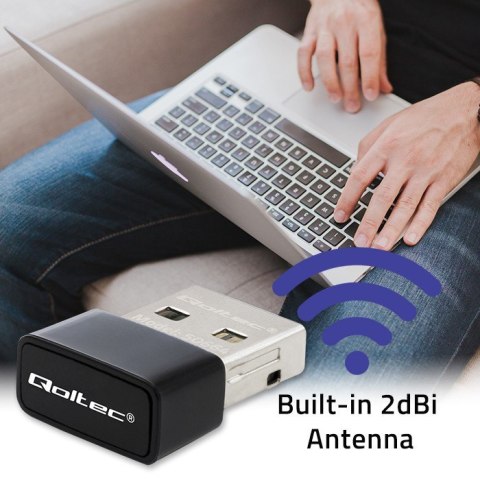 Ultraszybki bezprzewodowy mini adapter USB Wi-Fi | standard AC | 650Mbps Qoltec