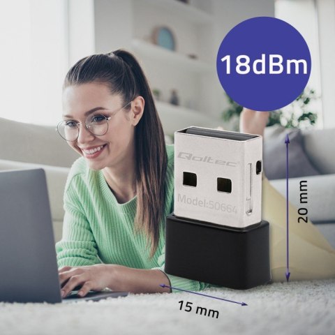 Ultraszybki bezprzewodowy mini adapter USB Wi-Fi | standard AC | 650Mbps Qoltec