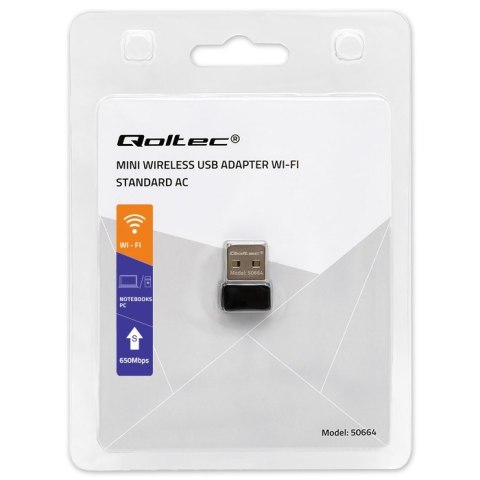 Ultraszybki bezprzewodowy mini adapter USB Wi-Fi | standard AC | 650Mbps Qoltec