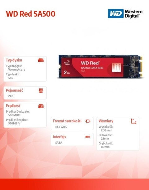Dysk SSD Red SSD 2TB M.2 2280 SA 500 WDS200T1R0B Western Digital