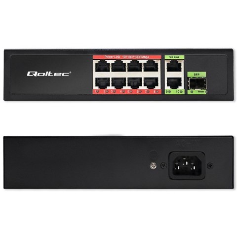 Przełącznik sieciowy SWITCH FAST Ethernet 8x RJ45 PoE 2x RJ45 Uplink 1x SFP | 120W | 1000Mb/s Qoltec