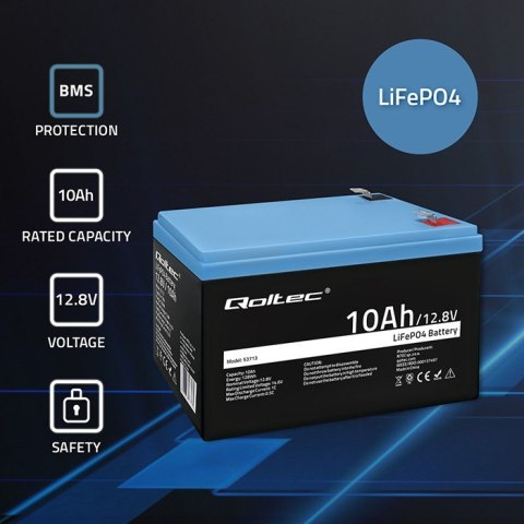 Akumulator LiFePO4 litowo-żelazowo-fosforanowy | 12.8V | 10Ah | 128Wh | BMS Qoltec