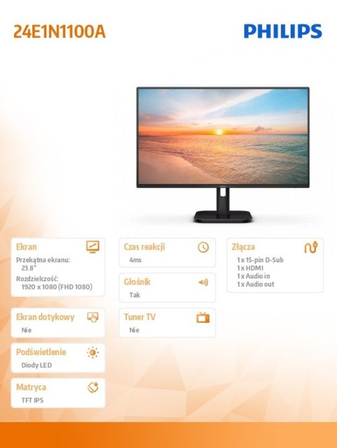 Monitor 24E1N1100A IPS 23.8 cala 100Hz HDMI Głośniki Philips