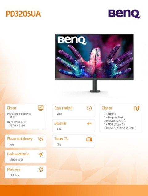 Monitor 31.5 cala PD3205UA LED 4ms/4K/20:1/HDMI/Czarny Benq