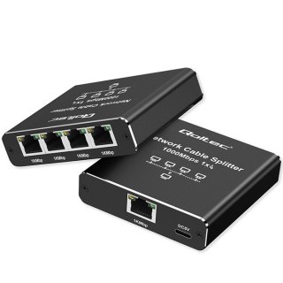 Rozdzielacz splitter Ethernet mini SWITCH 1x4 RJ45 | 1000Mb/s | USB-C | Aluminium Qoltec