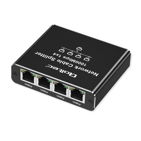 Rozdzielacz splitter Ethernet mini SWITCH 1x4 RJ45 | 1000Mb/s | USB-C | Aluminium Qoltec